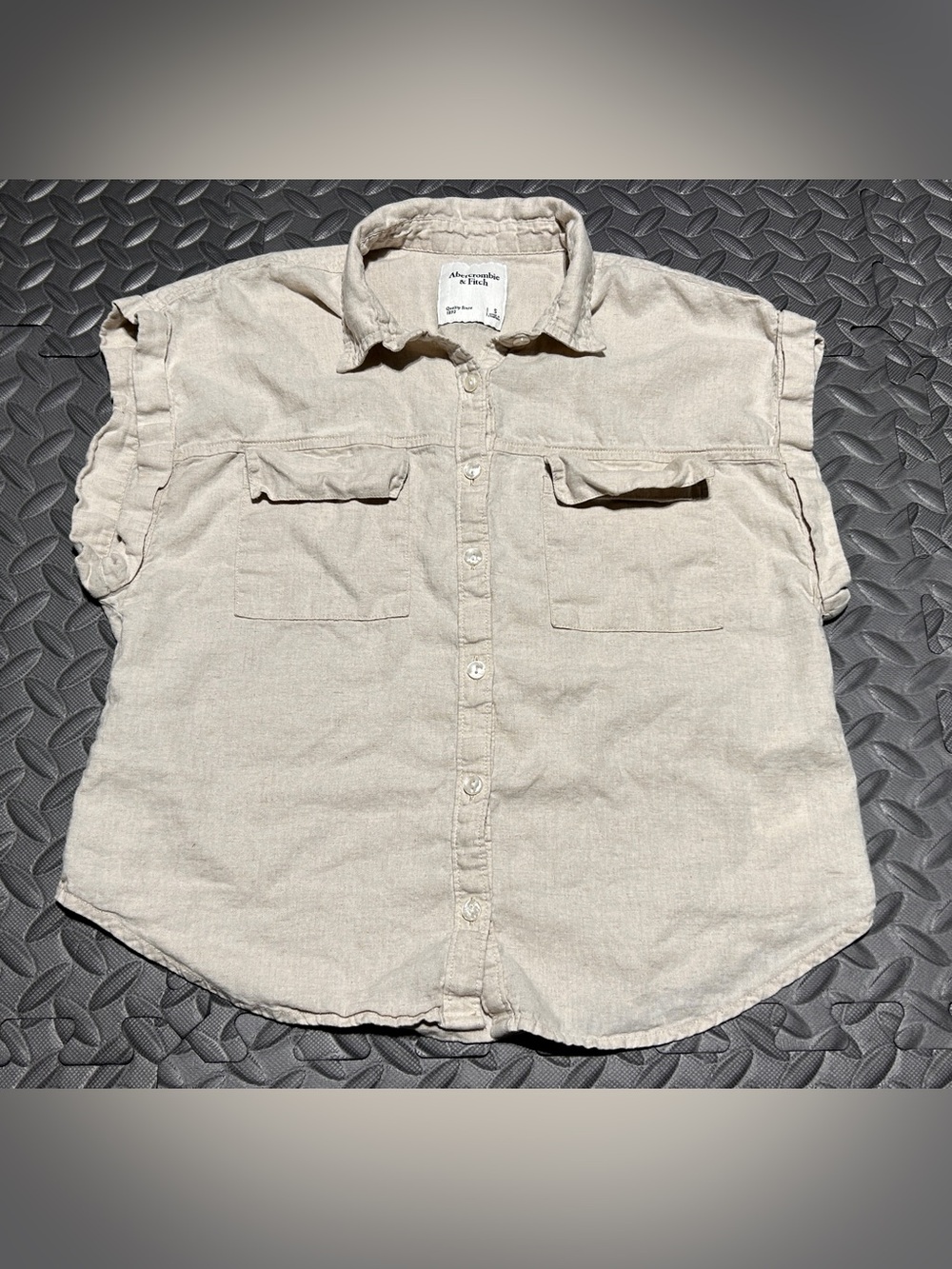 Abercrombie & Fitch Beige Linen-Viscose Sleeveless Button-Up Shirt S